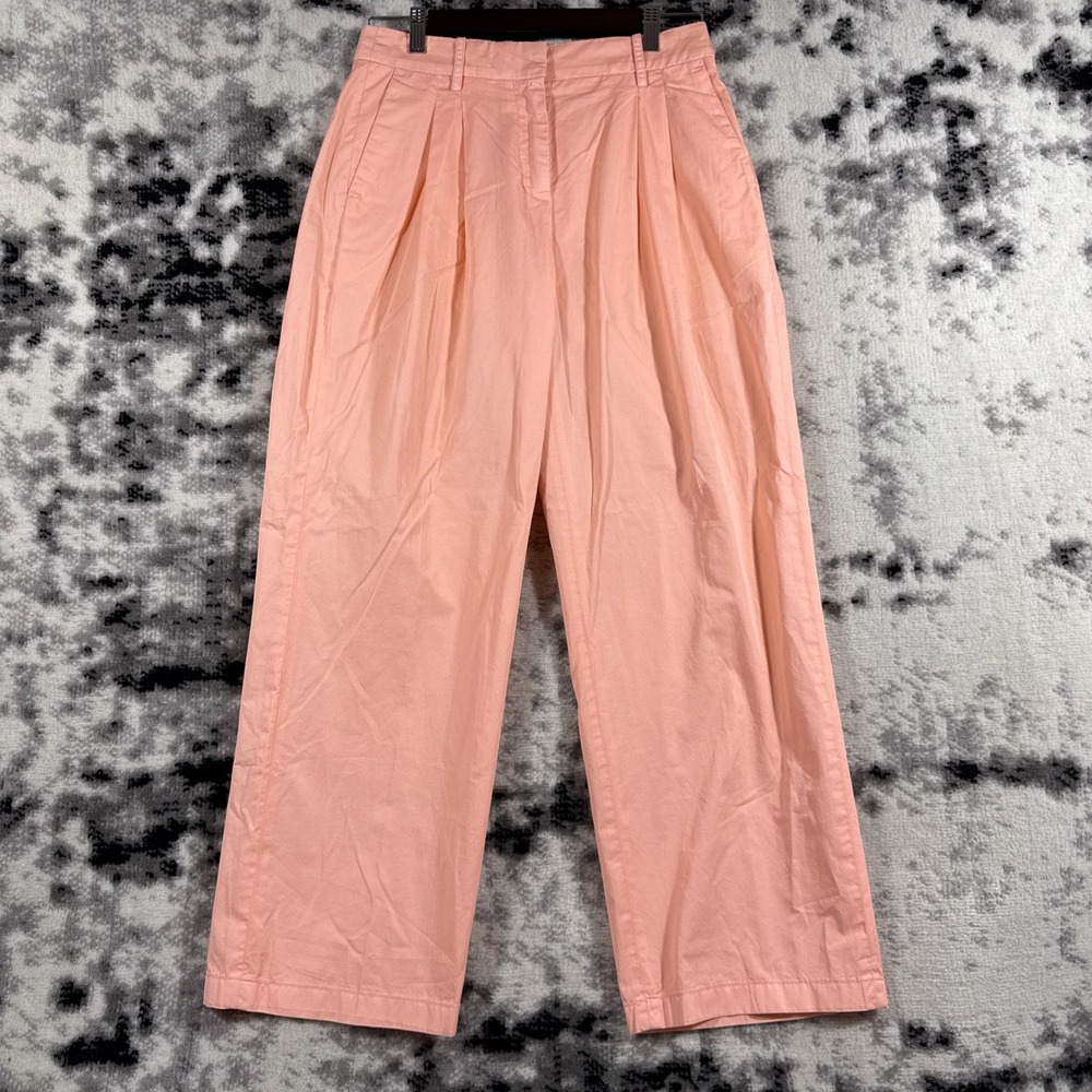 New J Crew Wide Leg Essential Pants Pleated Womens Size 4 Pink High Rise Stretch